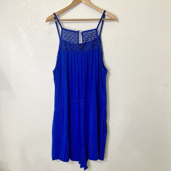 Old Navy Royal Blue Crochet Yoke Romper Shorts Jumpsuit Women's XXL - Picture 7 of 9